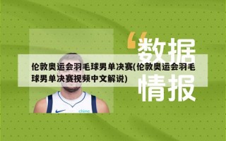 伦敦奥运会羽毛球男单决赛(伦敦奥运会羽毛球男单决赛视频中文解说)